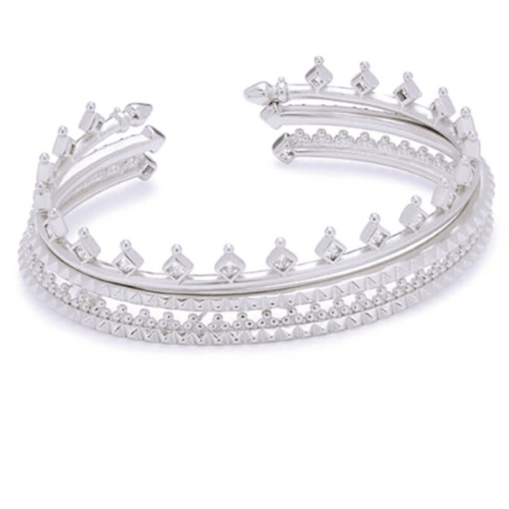 Kendra Scott Delphine Bangle Bracelets Silver Plated Clear Stones Set of 3